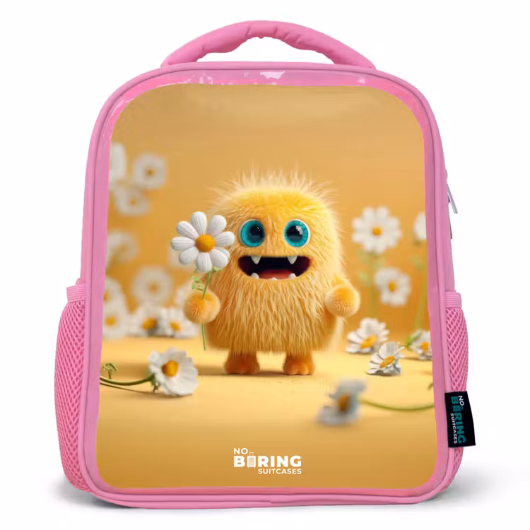 Monster - Wezen - Bloem - Geel Kinderrugzak - Roze middel -3d