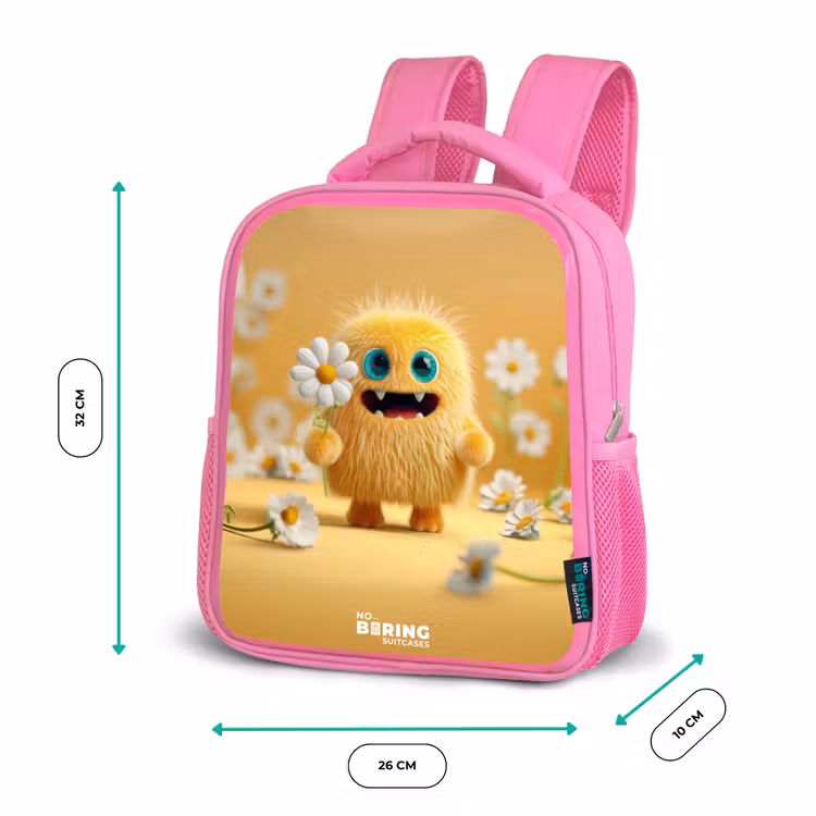 Monster - Wezen - Bloem - Geel Kinderrugzak - Roze middel -productfoto_formaten