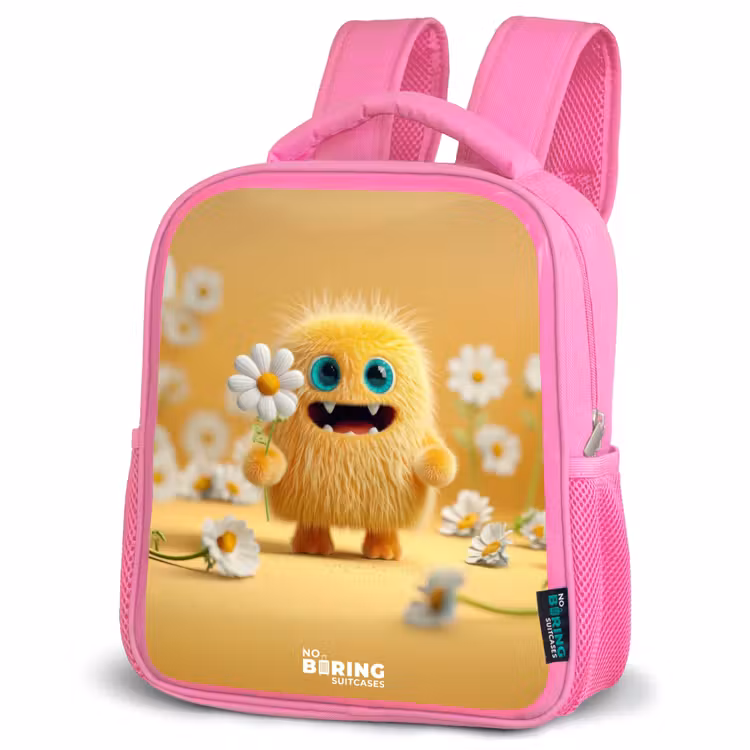 Monster - Wezen - Bloem - Geel Kinderrugzak - Roze middel -schuin
