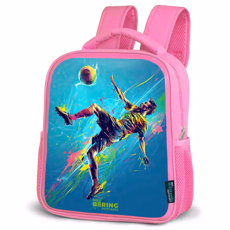 Neon - Voetbal - Schop - Kleurrijk Kinderrugzak - Roze middel -schuin