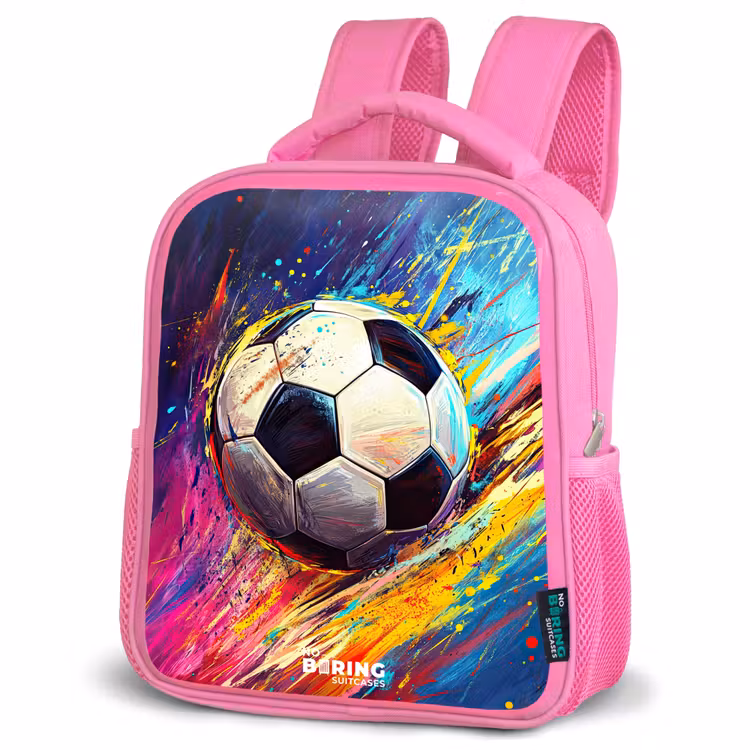 Neon - Voetbal - Kleurrijk Kinderrugzak - Roze middel -schuin