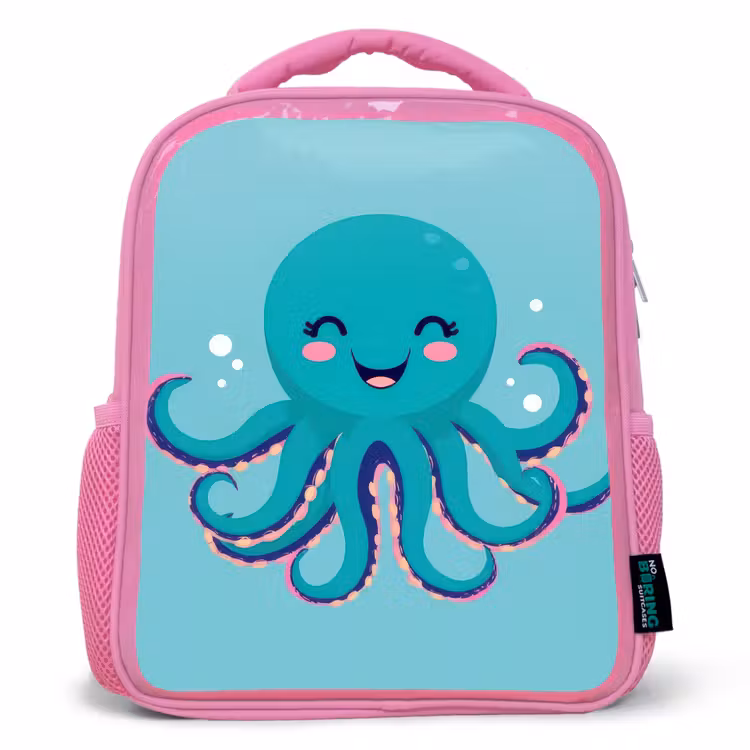 Octopus - Blauw - Gezicht Kinderrugzak - Roze middel -3d