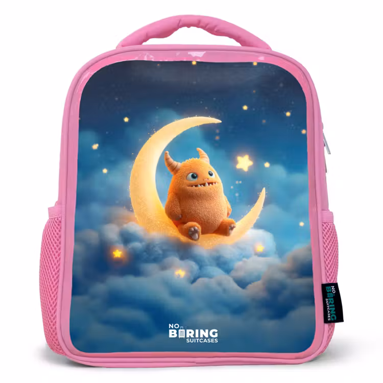 Oranje monster op maansikkel Kinderrugzak - Roze middel -3d
