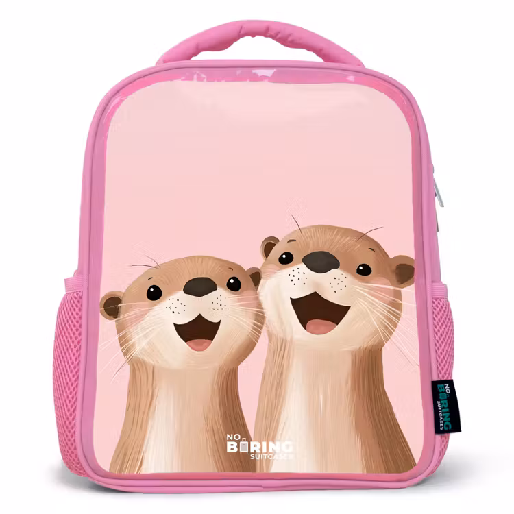 Otters - Lachen - Roze - Illustratie Kinderrugzak - Roze middel -3d