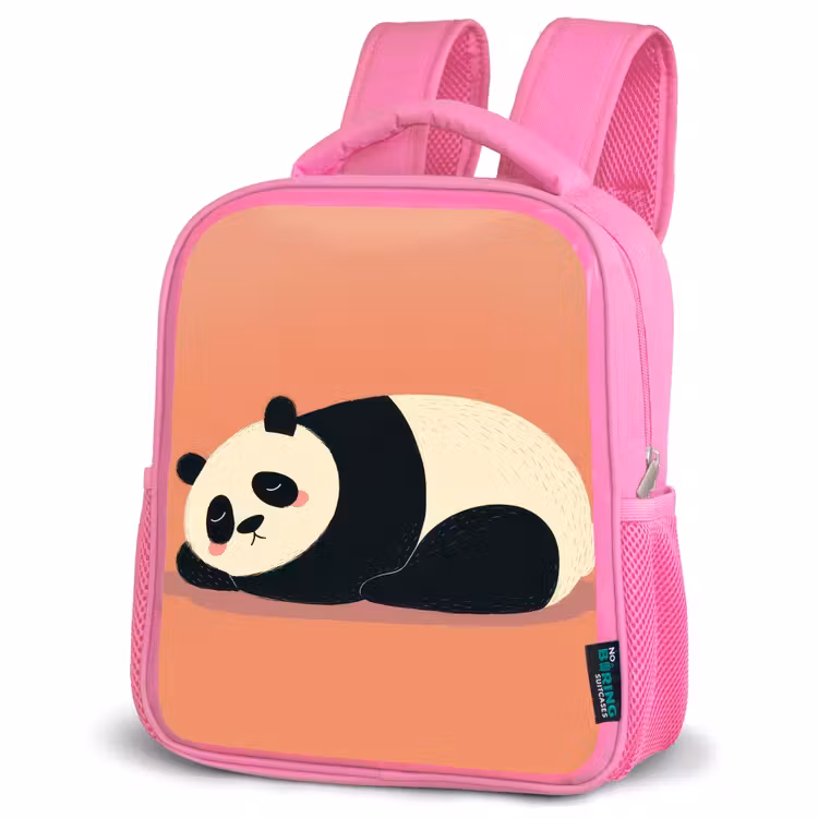 Panda - Slaap - Oranje Kinderrugzak - Roze middel -schuin