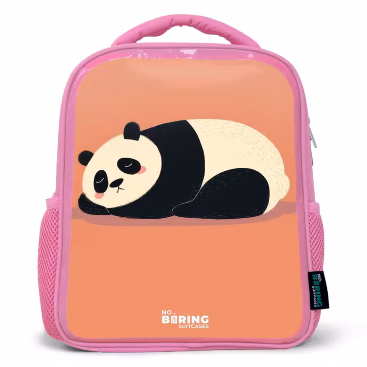 Panda - Slapen - Oranje Kinderrugzak - Roze middel -3d