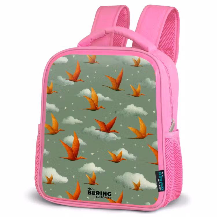 Patroon - Dino - Pterosaurussen Kinderrugzak - Roze middel -schuin