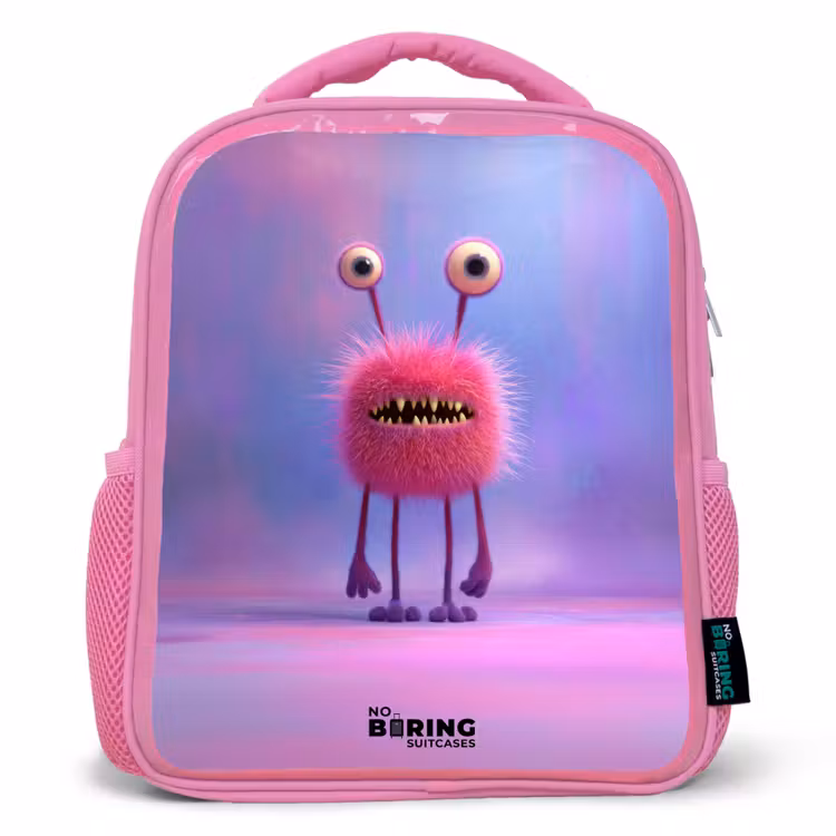 Roze harig monster met grote ogen Kinderrugzak - Roze middel -3d