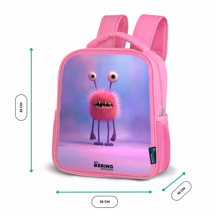 Roze harig monster met grote ogen Kinderrugzak - Roze middel -productfoto_formaten