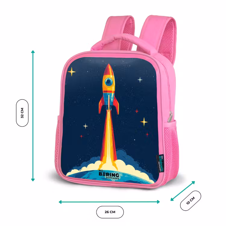 Planeet - Raket - Sterren - Donkerblauw Kinderrugzak - Roze middel -productfoto_formaten