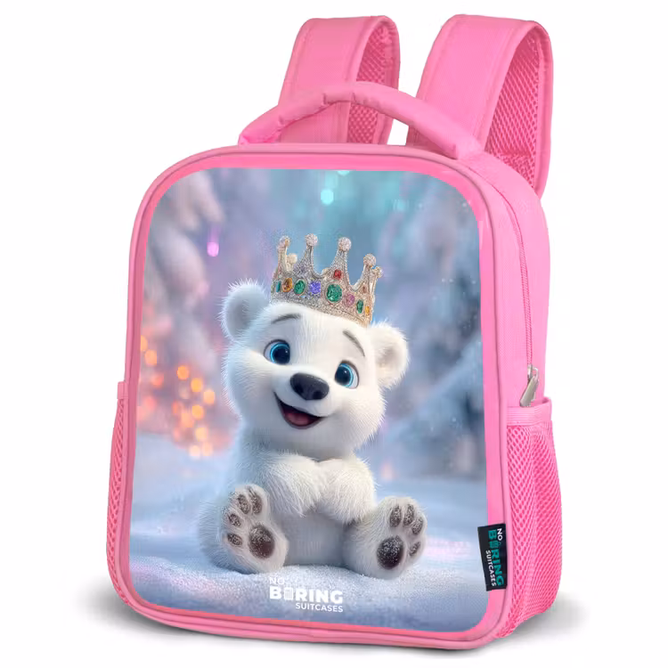 IJsbeer - Kroon - Winter Kinderrugzak - Roze middel -schuin