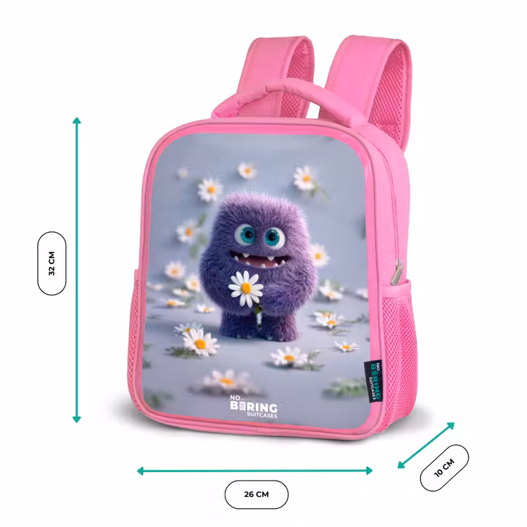 Paars Pluizig Vriendje met Madelief Kinderrugzak - Roze middel -productfoto_formaten