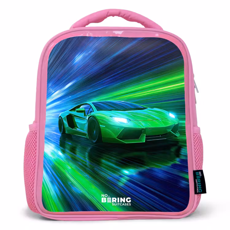 Raceauto - Felgroen - Lichtstralen - Snelheid Kinderrugzak - Roze middel -3d