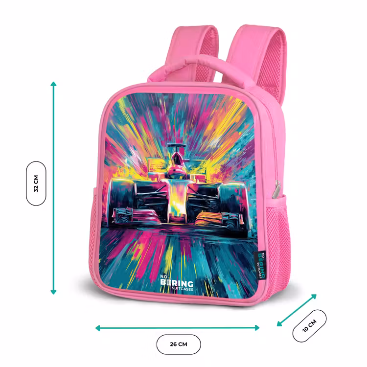 Raceauto - Explosie - Kleurrijk - Abstract Kinderrugzak - Roze middel -productfoto_formaten