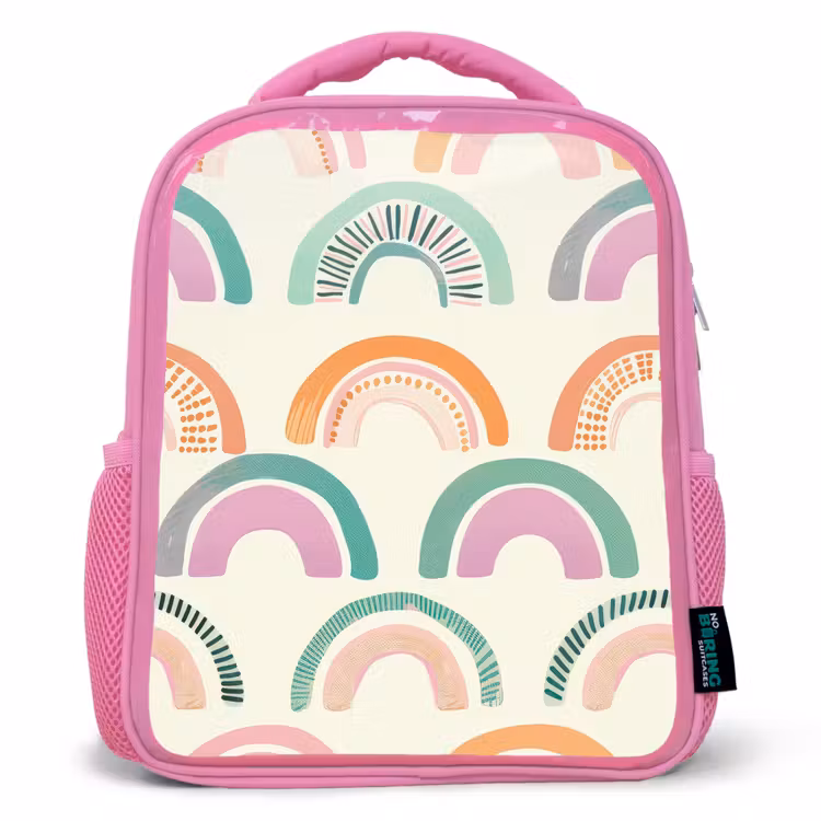 Regenboog - Pastel - Patroon Kinderrugzak - Roze middel -3d