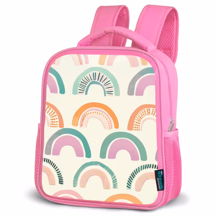 Regenboog - Pastel - Patroon Kinderrugzak - Roze middel -schuin