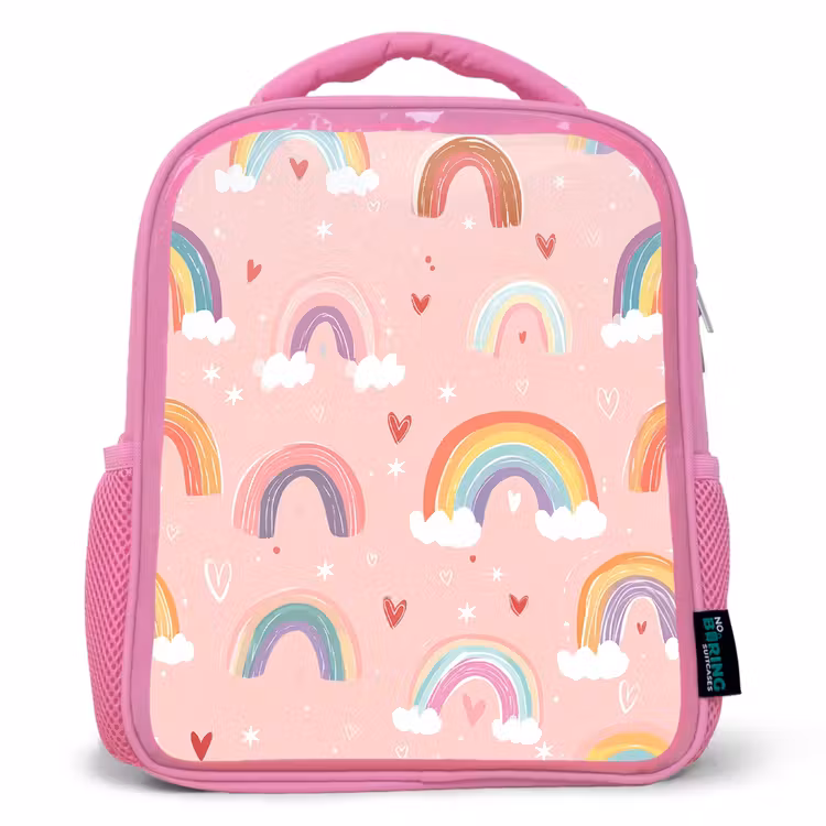 Regenboog - Patroon - Pastel - Handgetekend Kinderrugzak - Roze middel -3d