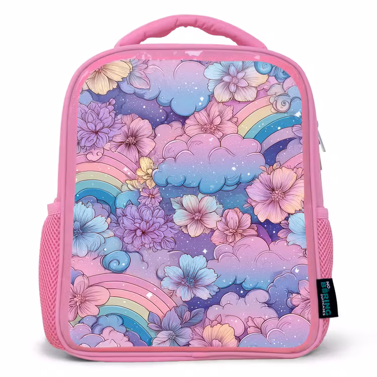 Regenbogen - Bloemen - Kleurrijk - Wolken Kinderrugzak - Roze middel -3d