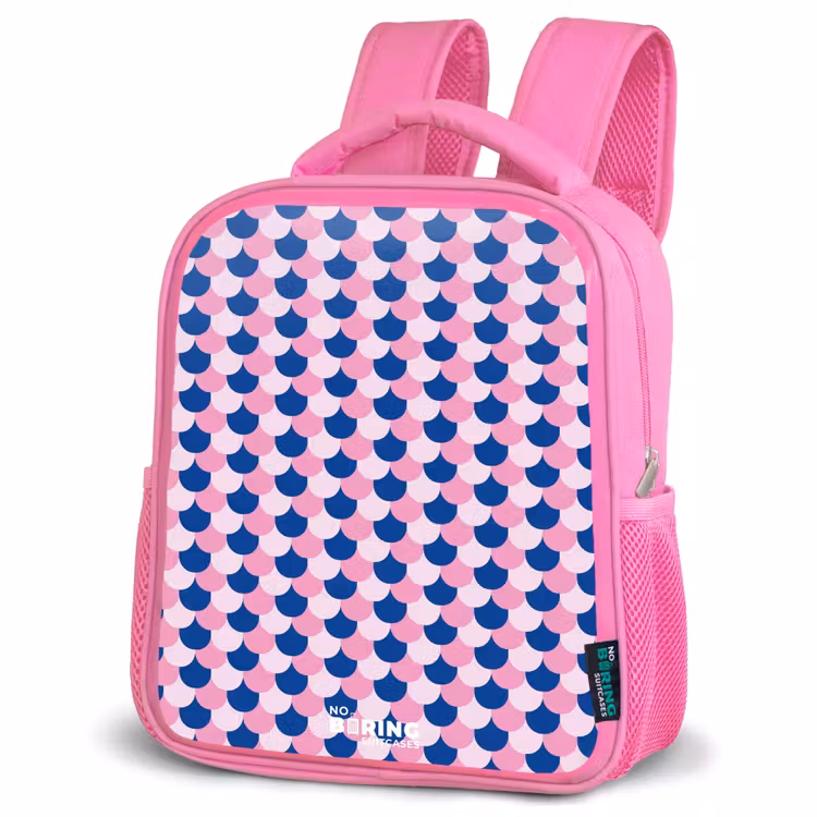 Schubben - Patroon - Blauw - Roze Kinderrugzak - Roze middel -schuin