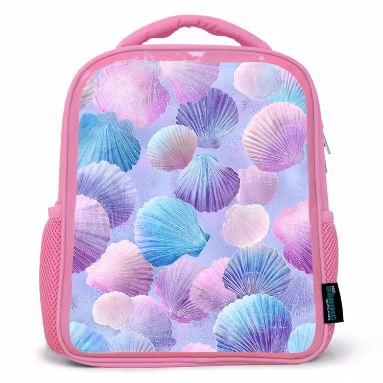 Schelpen - Paars - Blauw - Patroon Kinderrugzak - Roze middel -3d