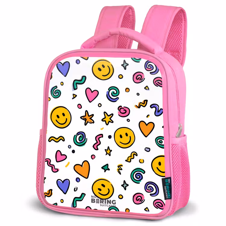 Smiley - Hartje - Ster Kinderrugzak - Roze middel -schuin