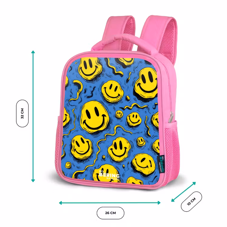 Smiley - Geel - Blauw Kinderrugzak - Roze middel -productfoto_formaten