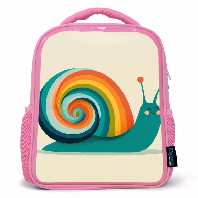 Slak - Regenboogschild - Groen Kinderrugzak - Roze middel -3d