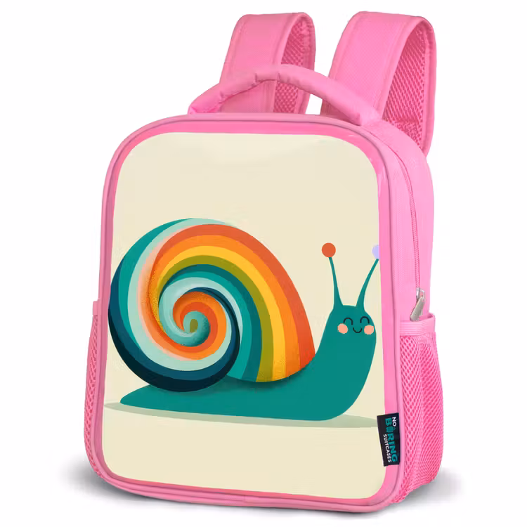 Slak - Regenboogschild - Groen Kinderrugzak - Roze middel -schuin