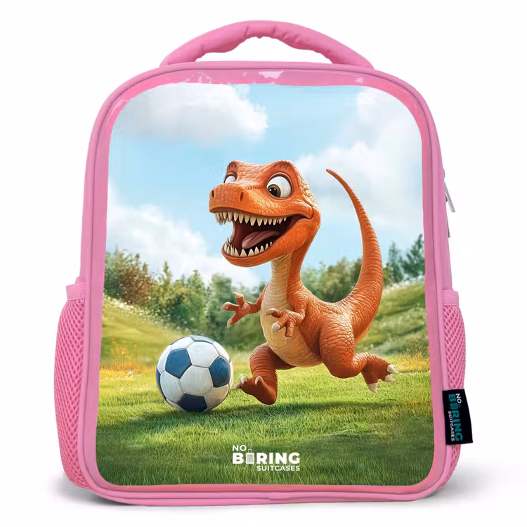 Voetbal - Dino - Sport Kinderrugzak - Roze middel -3d