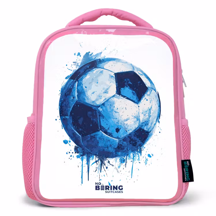Voetbal - Inktspatten - Blauw - Bal Kinderrugzak - Roze middel -3d
