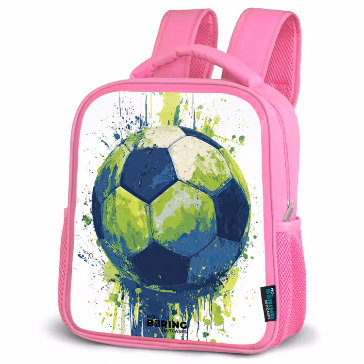 Voetbal - Verf - Groen - Blauw Kinderrugzak - Roze middel -schuin