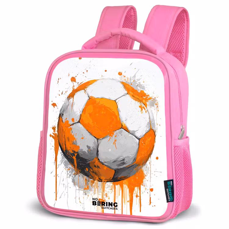 Voetbal - Verf - Oranje Kinderrugzak - Roze middel -schuin