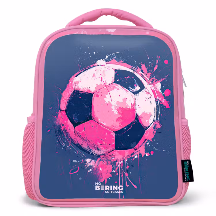Voetbal - Verf - Roze - Blauw Kinderrugzak - Roze middel -3d