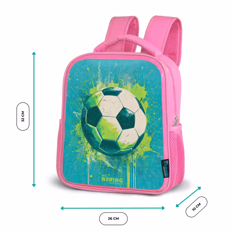 Voetbal - Verfspatten - Groen - Blauw Kinderrugzak - Roze middel -productfoto_formaten