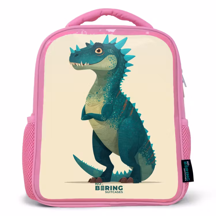 Spiky dino met vriendelijke blik Kinderrugzak - Roze middel -3d