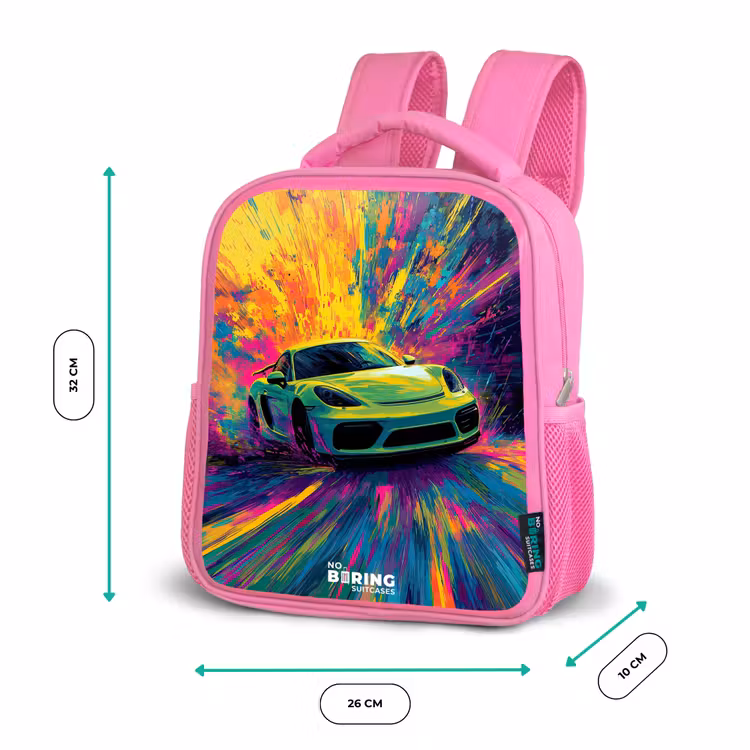 Sportwagen - Explosie - Kleurrijk - Verfstrepen Kinderrugzak - Roze middel -productfoto_formaten
