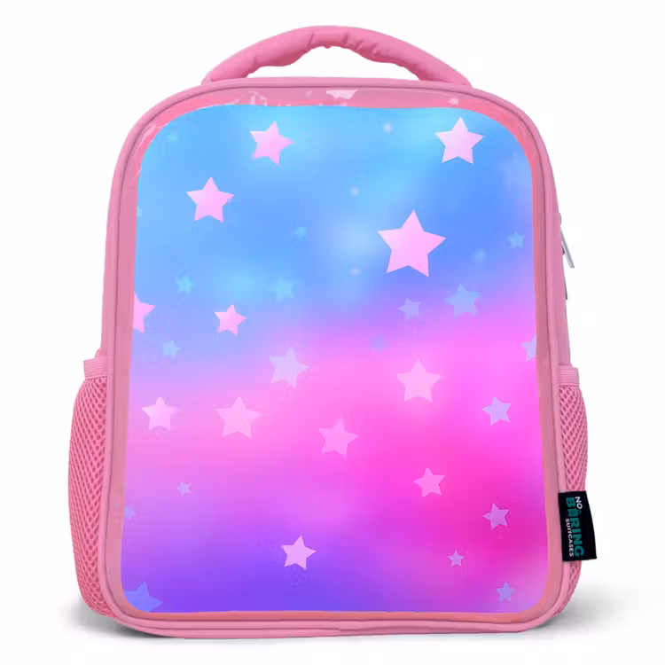 Sterren - Roze - Blauw Kinderrugzak - Roze middel -3d