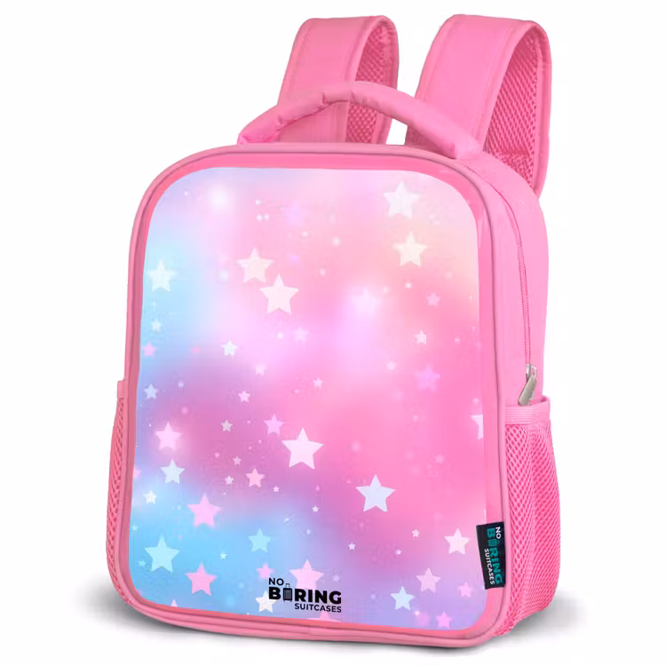 Sterren - Roze - Blauw Kinderrugzak - Roze middel -schuin