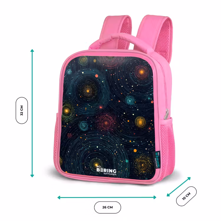 Sterren - Planeten - Kleurrijk Kinderrugzak - Roze middel -productfoto_formaten