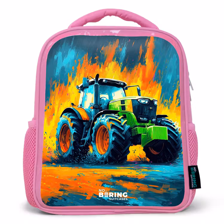Tractor - Groen - Abstract - Penseelstreken Kinderrugzak - Roze middel -3d