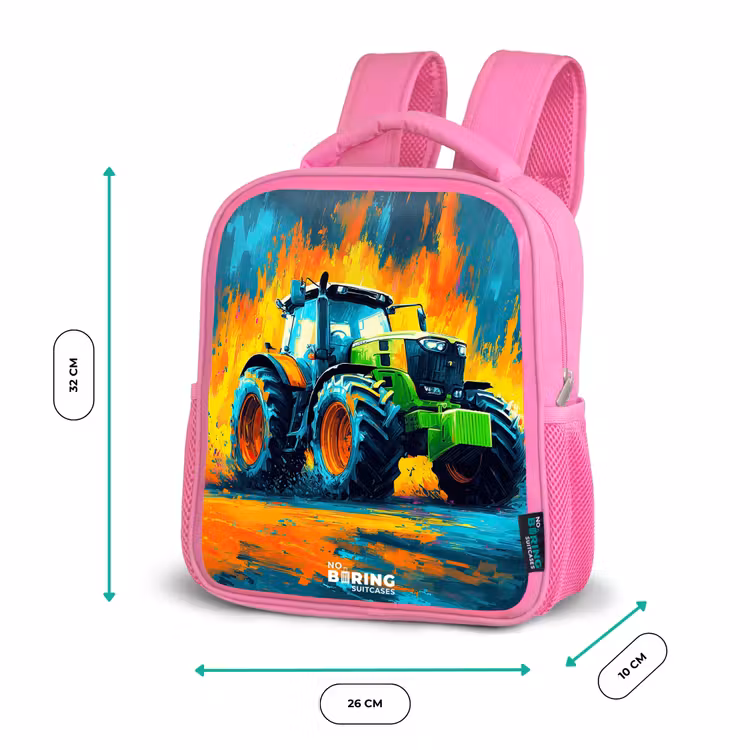 Tractor - Groen - Abstract - Penseelstreken Kinderrugzak - Roze middel -productfoto_formaten