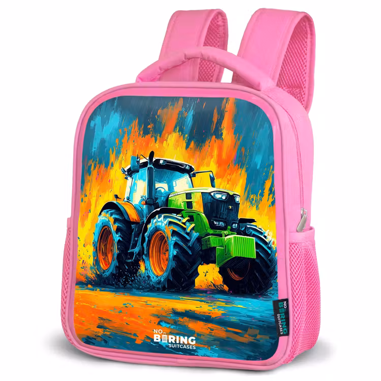 Tractor - Groen - Abstract - Penseelstreken Kinderrugzak - Roze middel -schuin