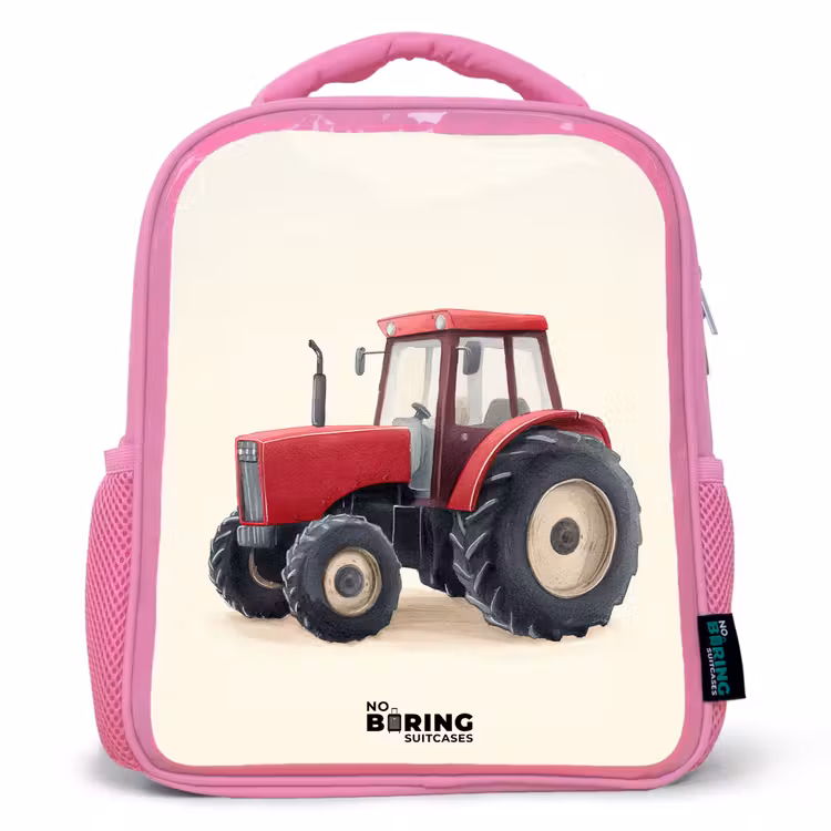 Tractor - Getekend - Rood Kinderrugzak - Roze middel -3d