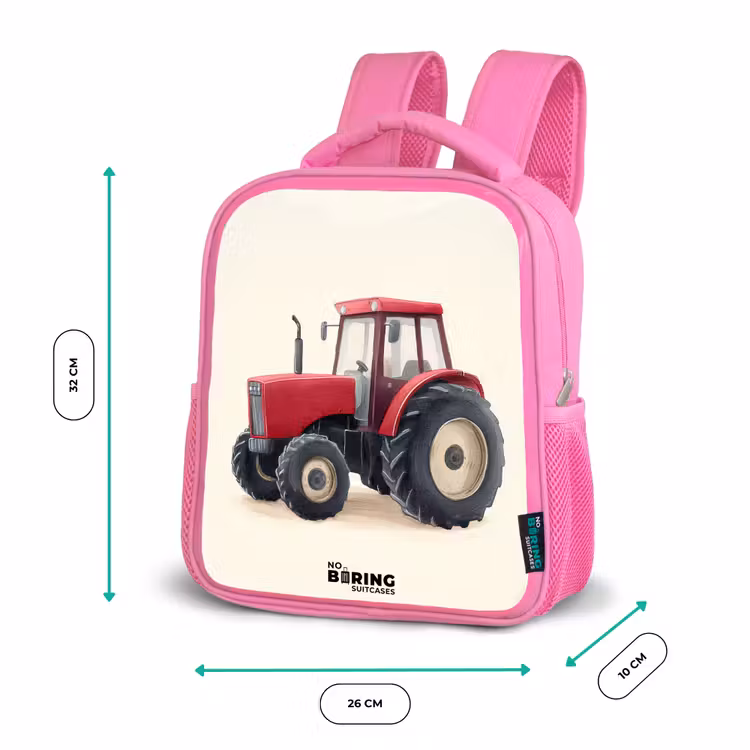 Tractor - Getekend - Rood Kinderrugzak - Roze middel -productfoto_formaten