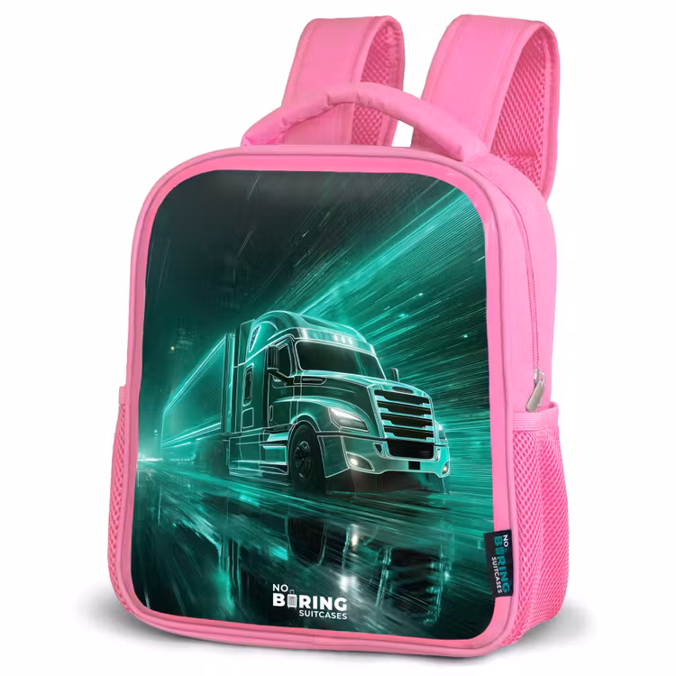 Vrachtwagen - Neon - Groen - Stad Kinderrugzak - Roze middel -schuin