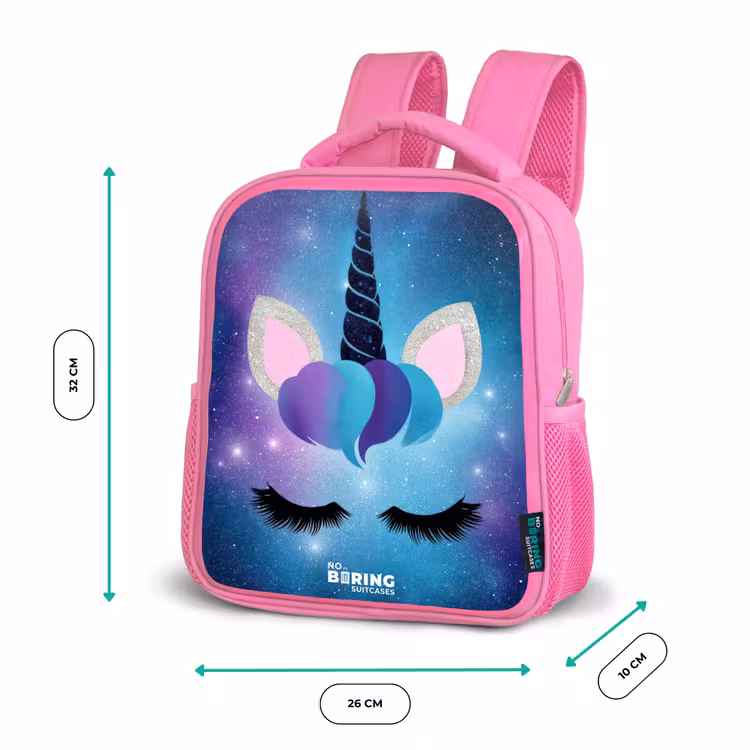 Eenhoorn op een sterrenhemel achtergrond Kinderrugzak - Roze middel -productfoto_formaten