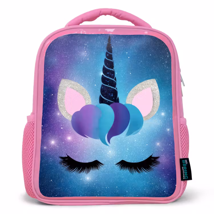 Eenhoorn - Sterren - Magisch - Blauw Kinderrugzak - Roze middel -3d