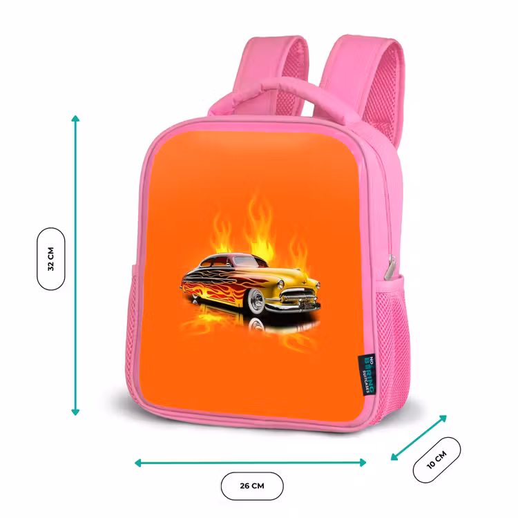Gele auto met gele vlammen Kinderrugzak - Roze middel -productfoto_formaten