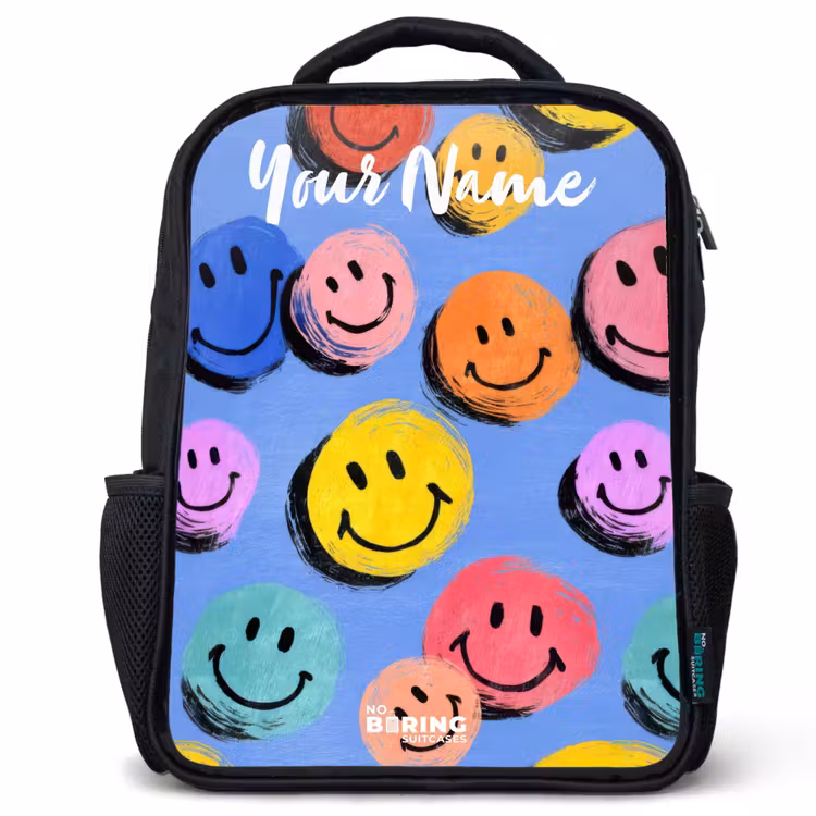 Een speels en kunstzinnig patroon van kleurrijke smileys Rugzak - Zwart middel -3d