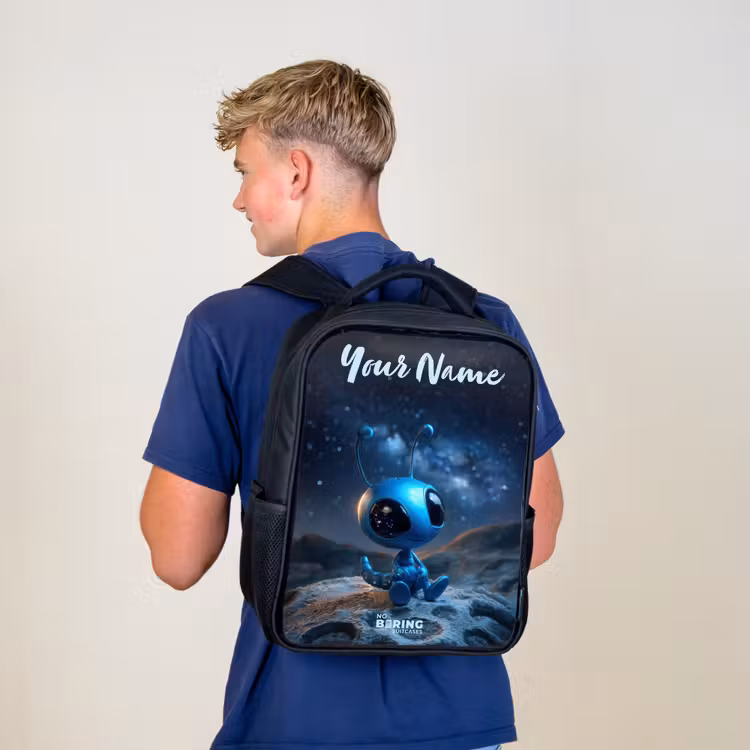 Blauw buitenaards wezentje onder sterrenhemel Rugzak - Zwart middel -sfeer8